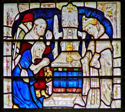 Window depicting a leper woman praying at the shrine of St. William Wellcome, York Minster by English School